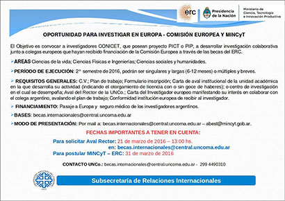 OPORTUNIDAD PARA INVESTIGAR EN EUROPA - COMISIÓN EUROPEA Y MINCYT